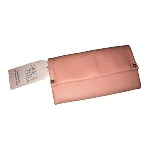 𝅺time and Tru‎ Light Pink w Gold Accent Farrah Flap Front Soft Wallet NWT